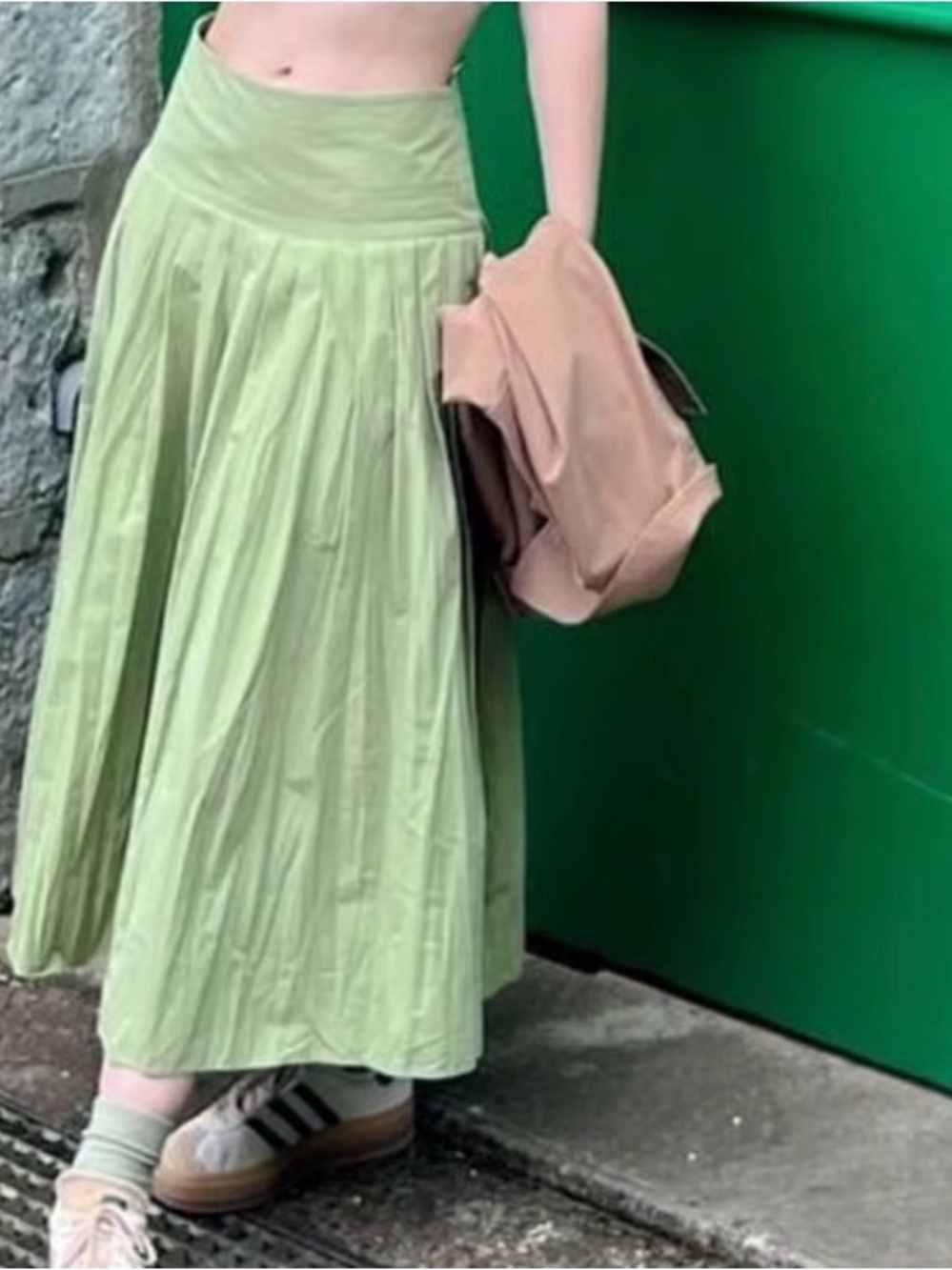 Zara Light Green Flared Maxi Skirt